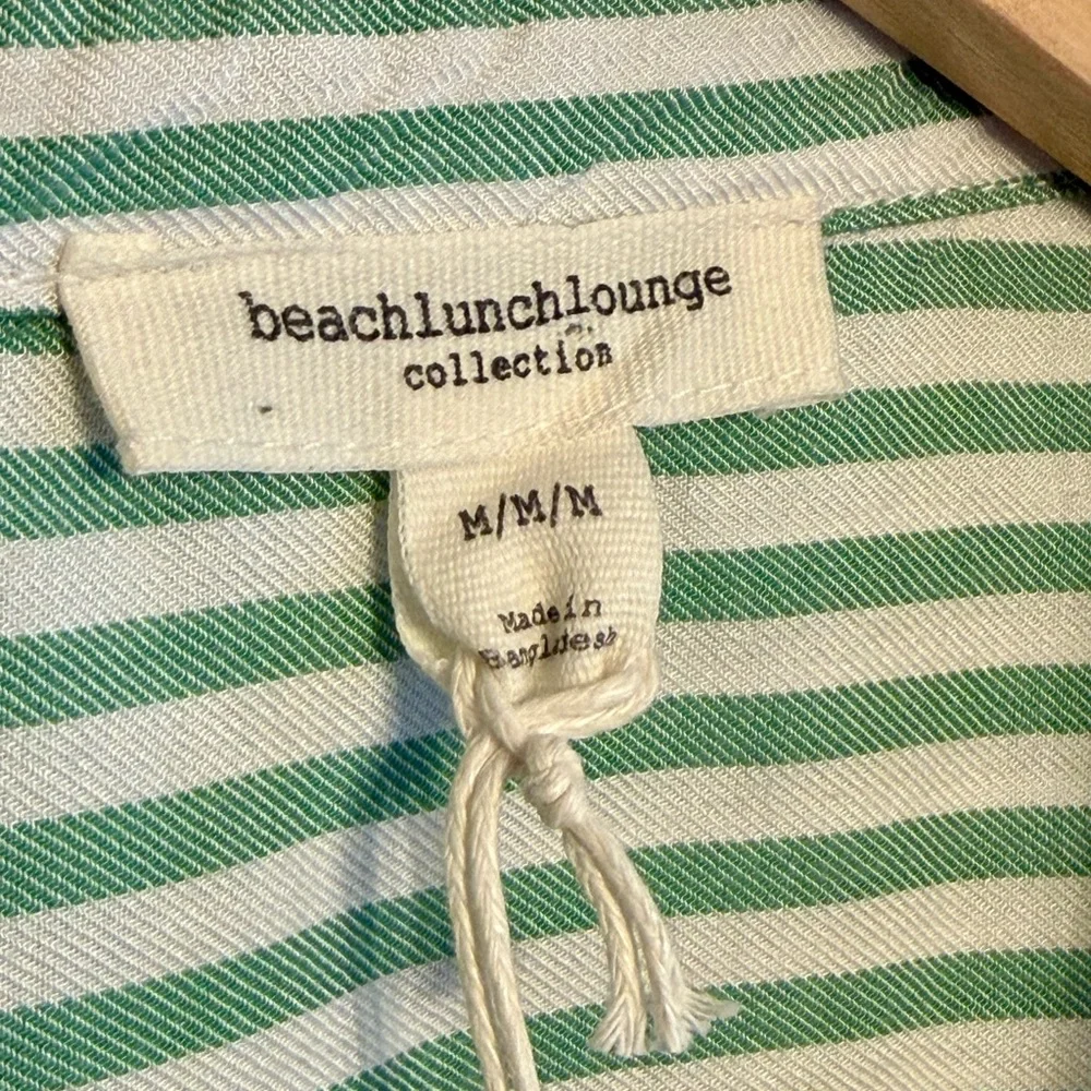 beachlunchlounge Candace Green and White Striped Shirt Lightweight Summer Vibe - Picture 6 of 9